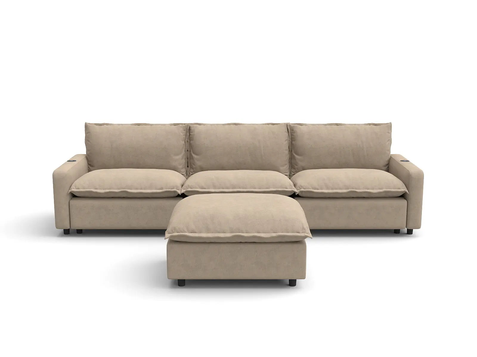 Modular Cero Sectional with Chaise and Recliner | 4-Piece Khaki Linen Home Living Chaise Sectionals 3-Seater with 1-Ottoman