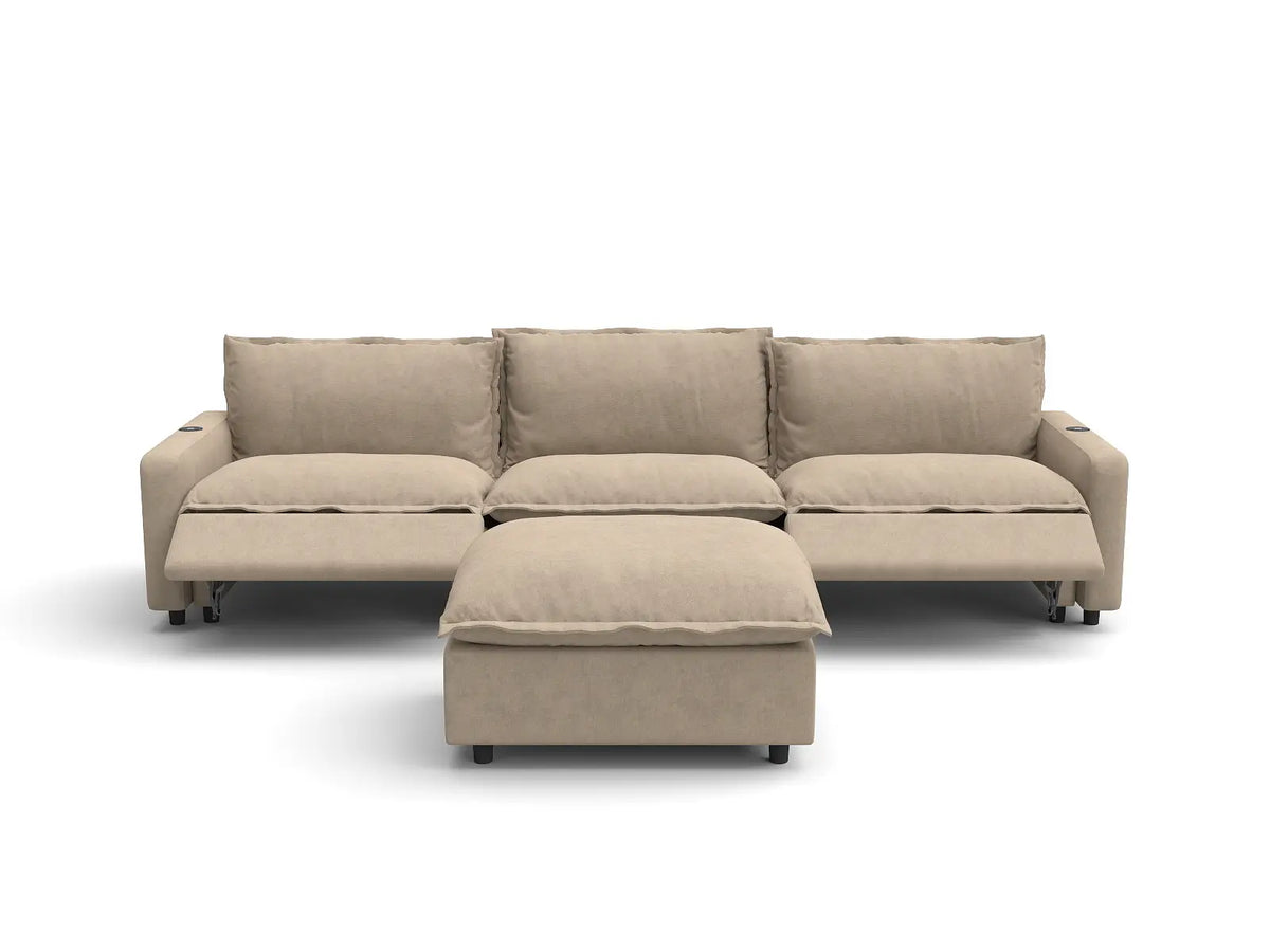Modular Cero Reclining Sectionals | 4-Piece Khaki Linen Home Living Chaise Sectionals 3-Seater with 1-Ottoman