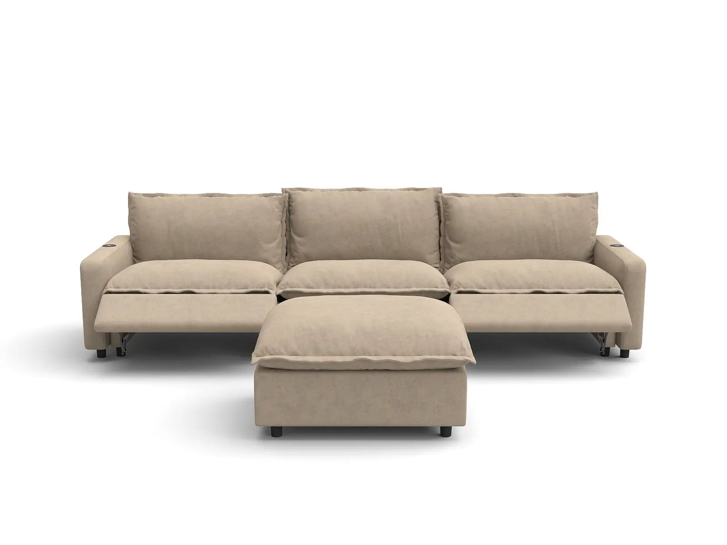 Modular Cero Reclining Sectionals | 4-Piece Khaki Linen Home Living Chaise Sectionals 3-Seater with 1-Ottoman