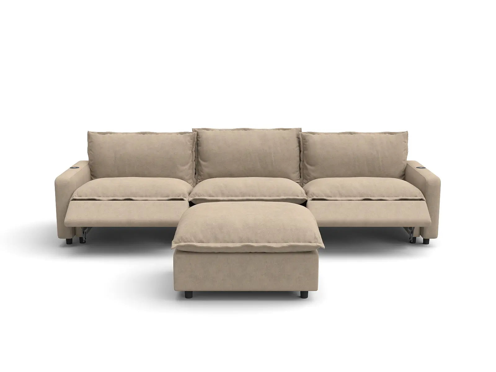 Modular Cero Sectional with Chaise and Recliner | 4-Piece Khaki Linen Home Living Chaise Sectionals 3-Seater with 1-Ottoman