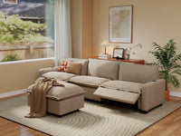 Modular Cero Reclining Sectionals | 4-Piece Khaki Linen Home Living Chaise Sectionals 3-Seater with 1-Ottoman