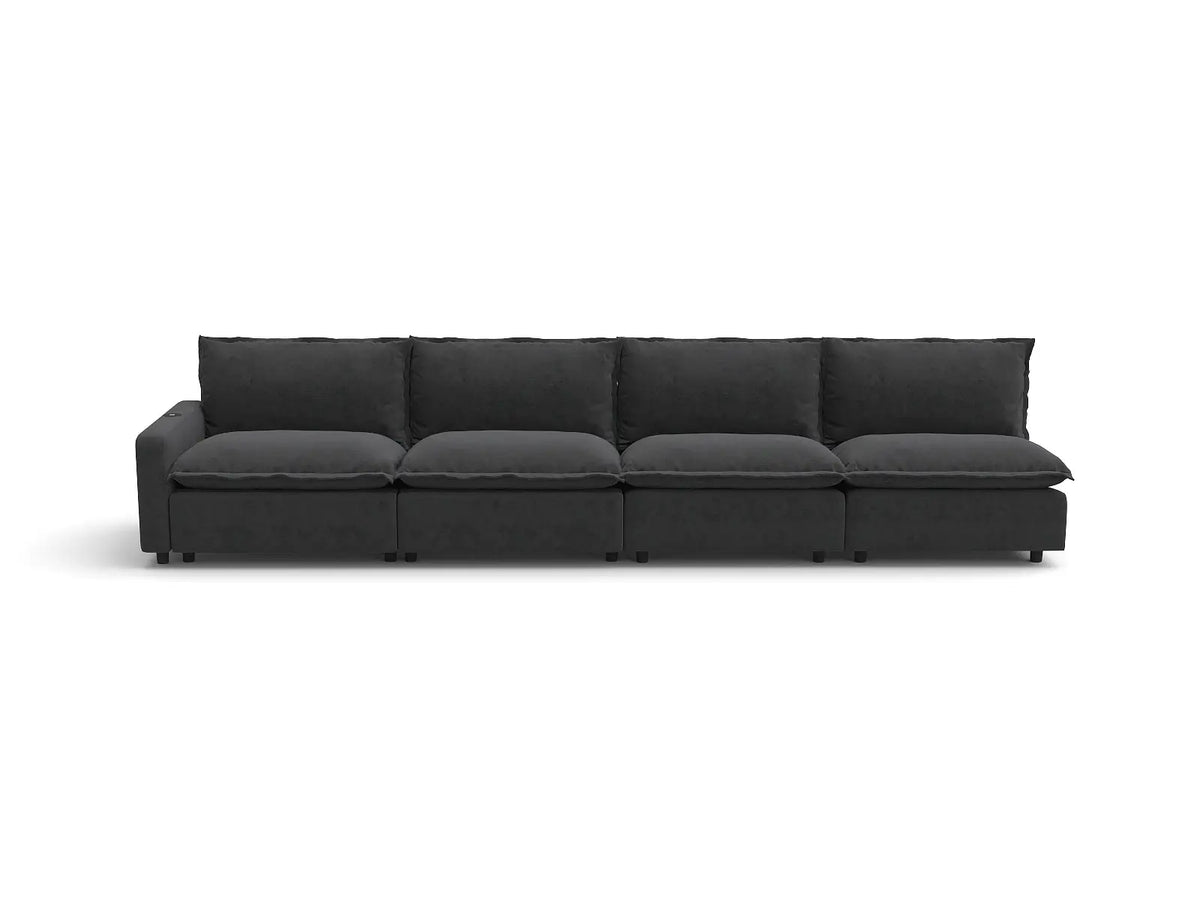 Modular Cero Reclining Sectionals | 4-Piece Grey Linen Large Space Couch Sectionals 4-Seater
