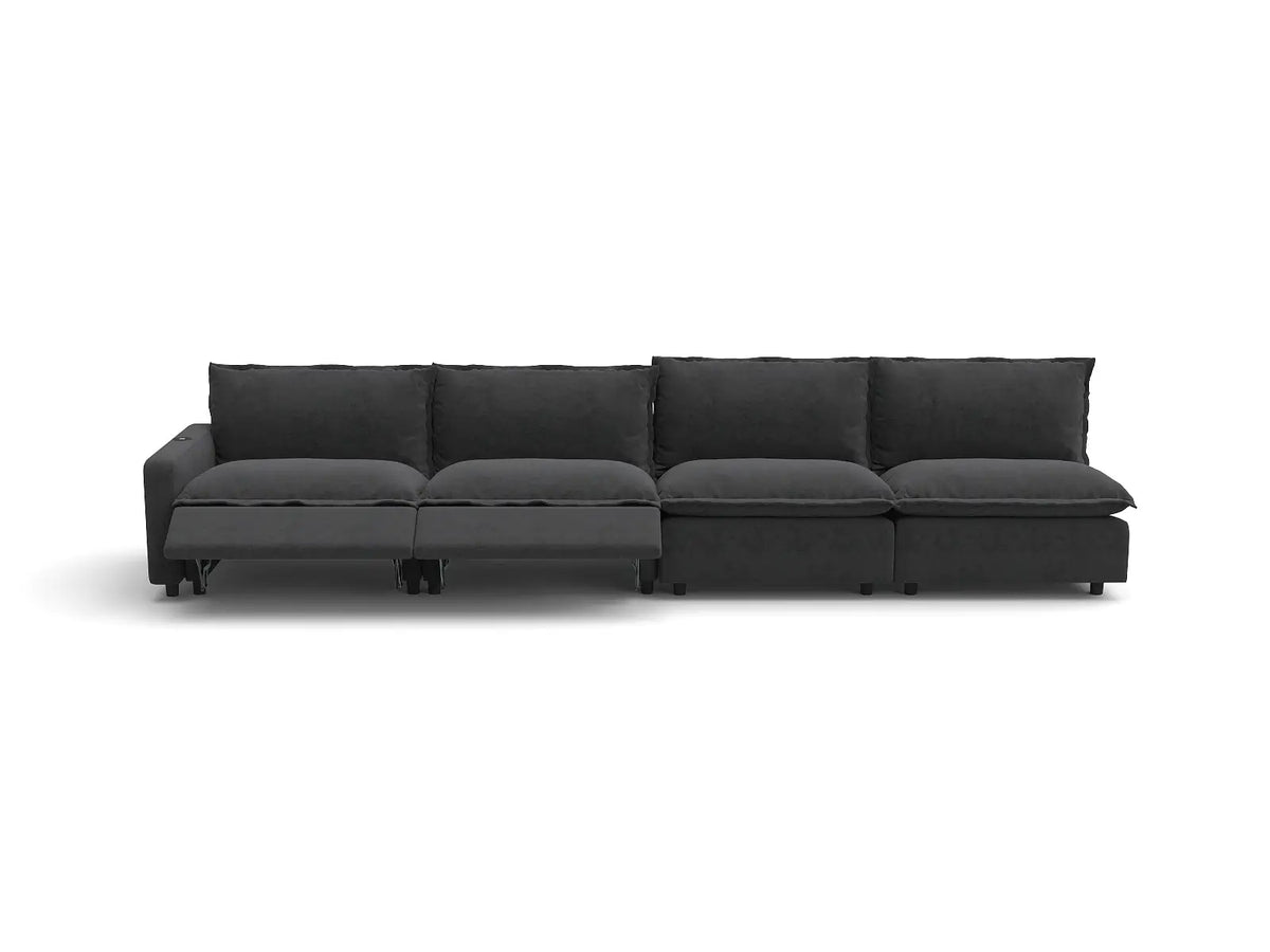 Modular Cero Reclining Sectionals | 4-Piece Grey Linen Large Space Couch Sectionals 4-Seater