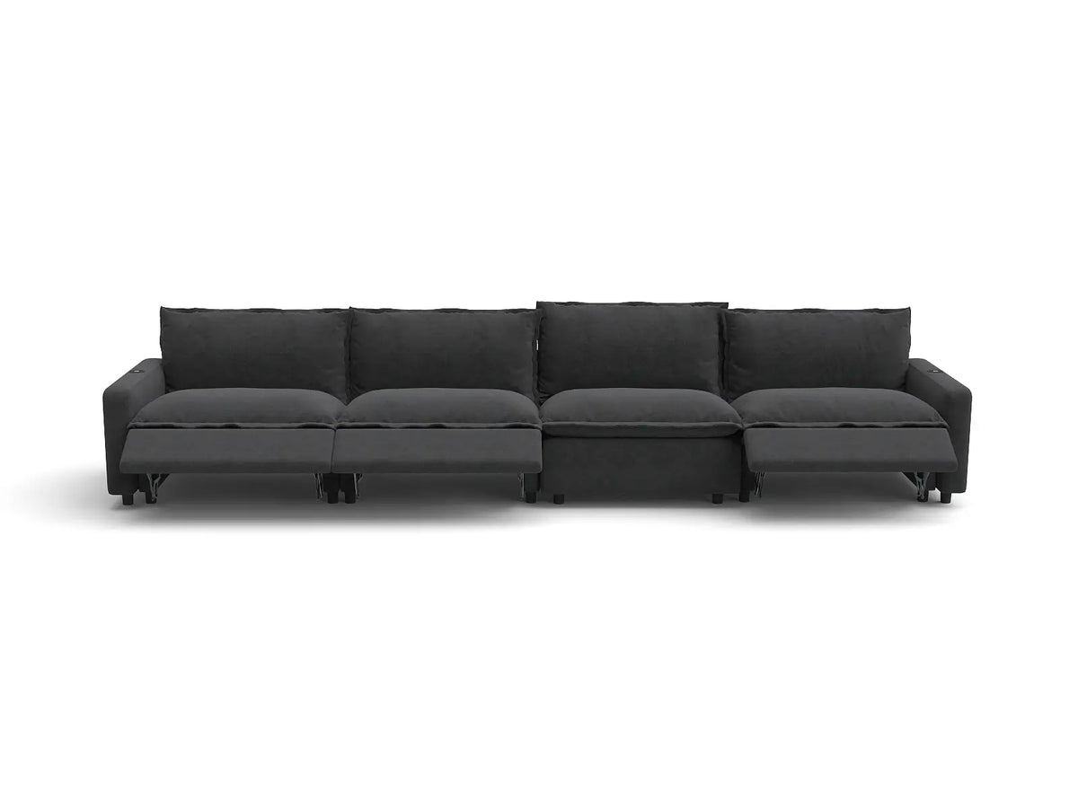Modular Cero Reclining Sectionals | 4-Piece Grey Linen Large Space Couch Sectionals 4-Seater
