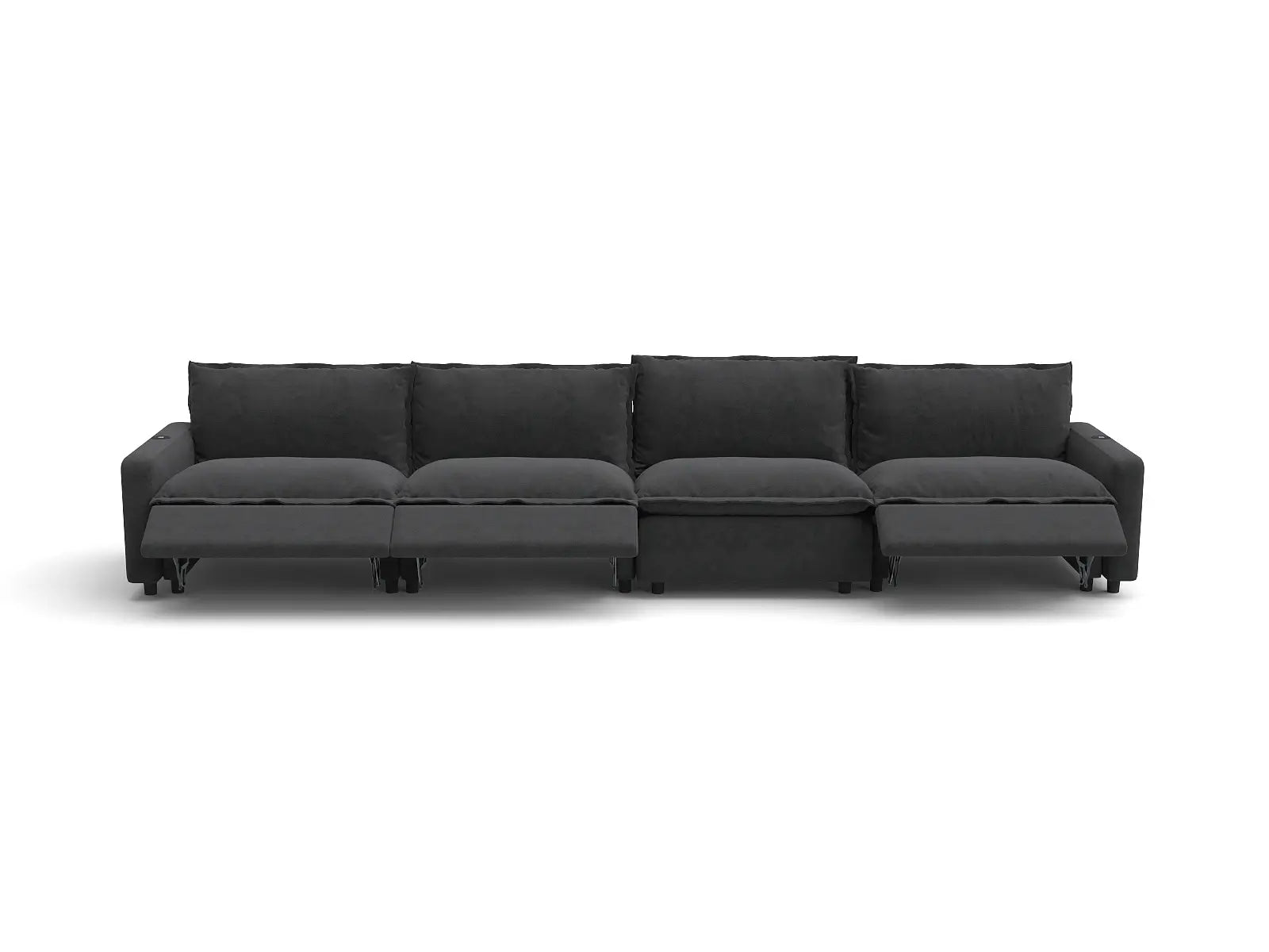 Modular Cero Sectional Couch with Recliner | 4-Piece Grey Linen Large Space Couch Sectionals 4-Seater