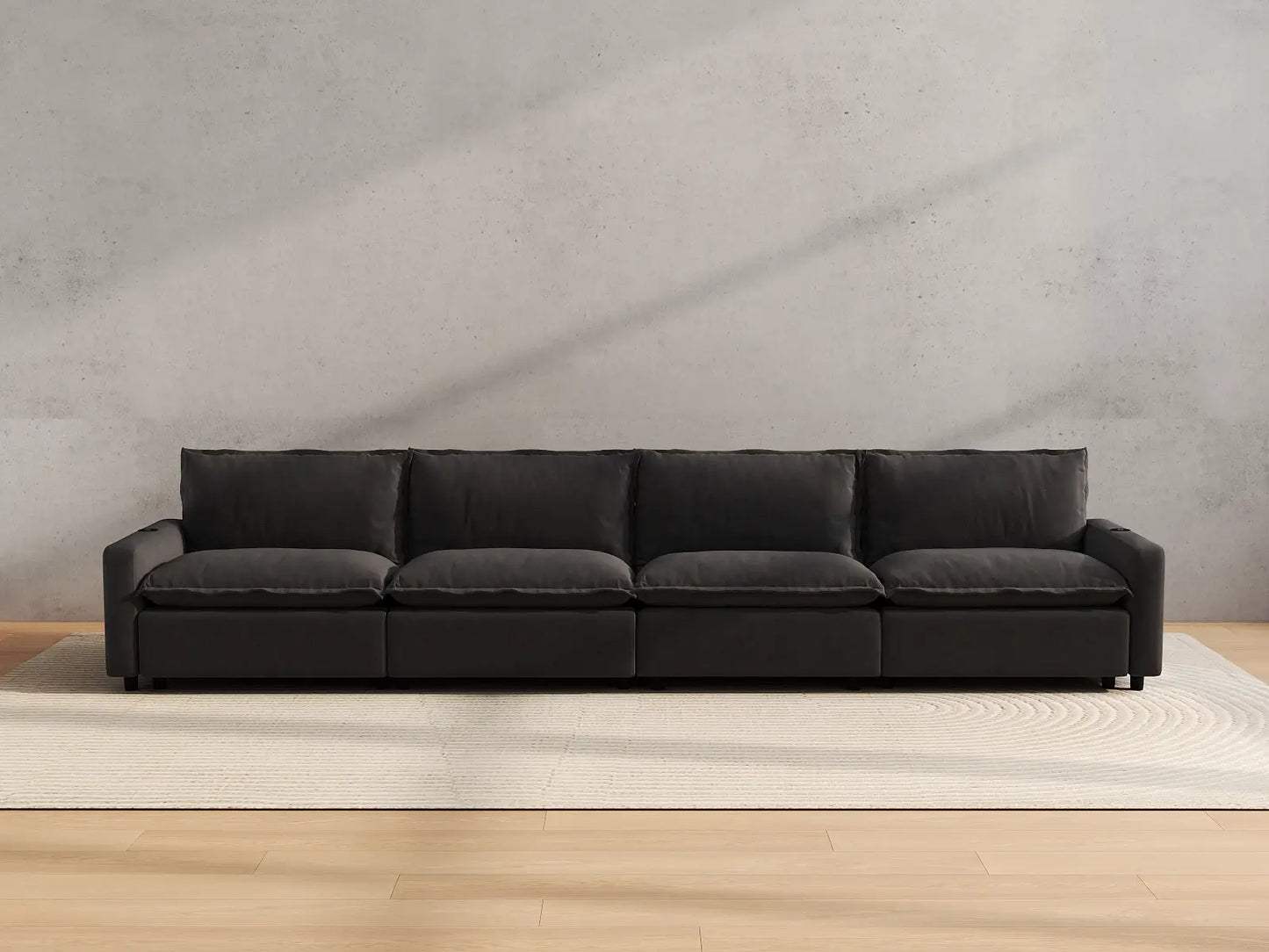 Modular Cero Reclining Sectionals | 4-Piece Grey Linen Large Space Couch Sectionals 4-Seater