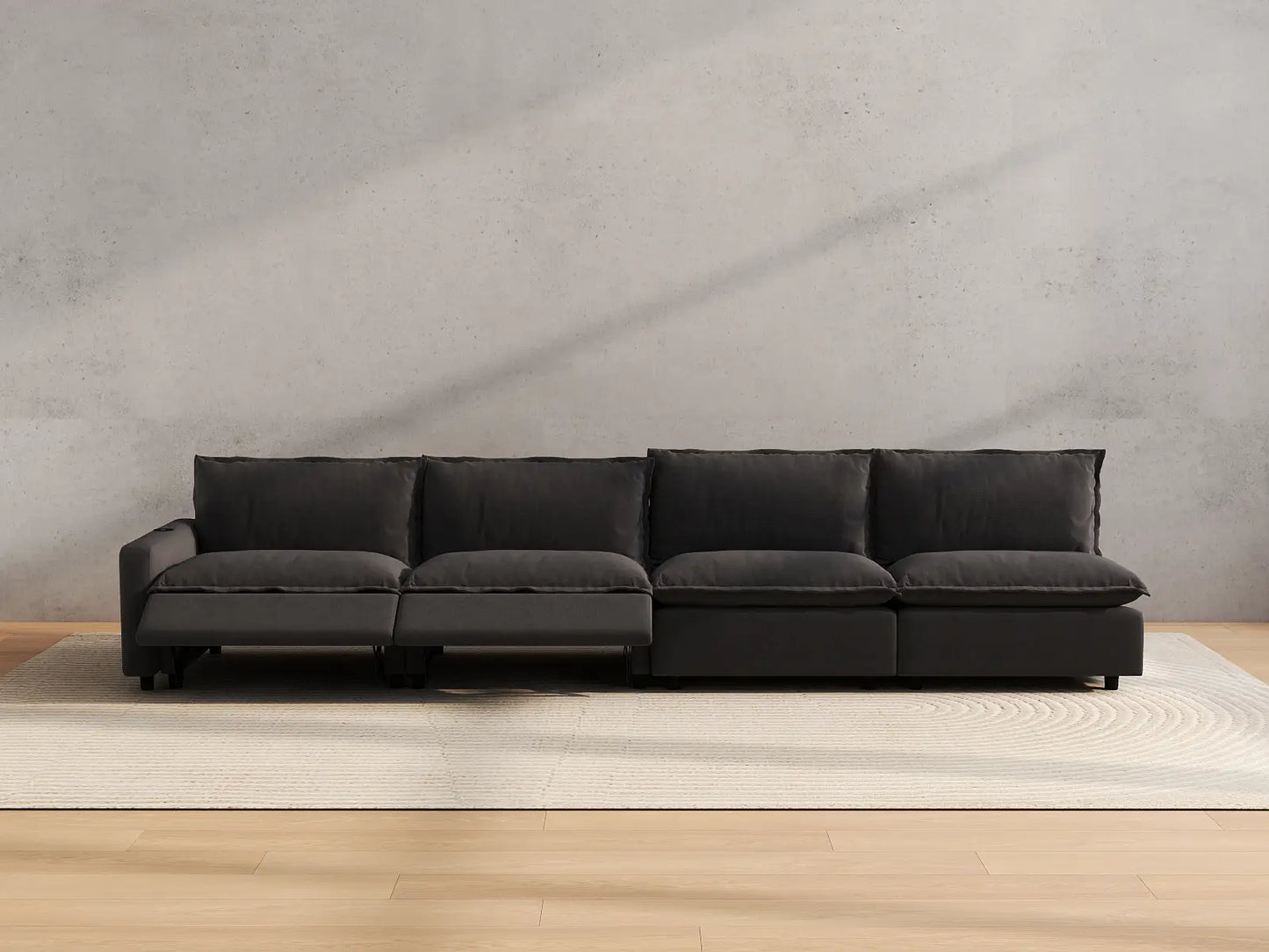 Modular Cero Reclining Sectionals | 4-Piece Grey Linen Large Space Couch Sectionals 4-Seater