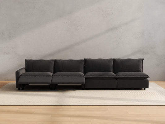 Modular Cero Reclining Sectionals | 4-Piece Grey Linen Large Space Couch Sectionals 4-Seater