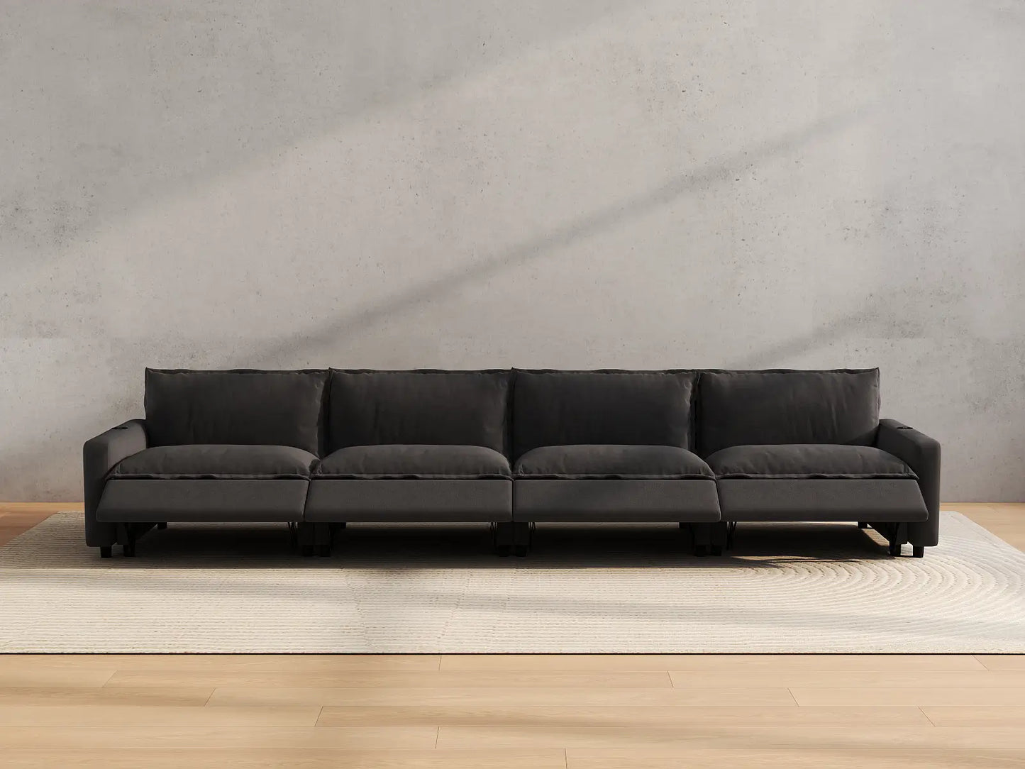 Modular Cero Reclining Sectionals | 4-Piece Grey Linen Large Space Couch Sectionals 4-Seater