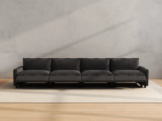 Modular Cero Reclining Sectionals | 4-Piece Grey Linen Large Space Couch Sectionals 4-Seater