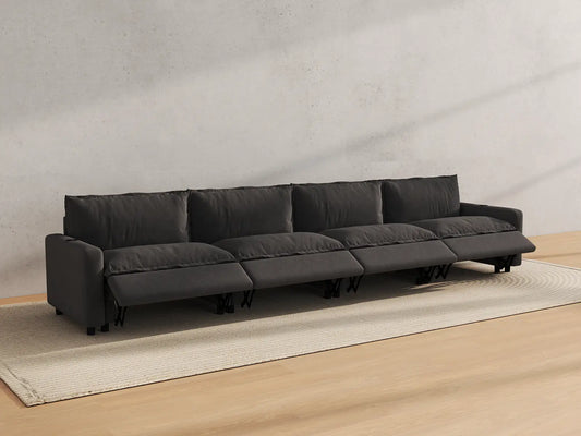 Modular Cero Reclining Sectionals | 4-Piece Grey Linen Large Space Couch Sectionals 4-Seater