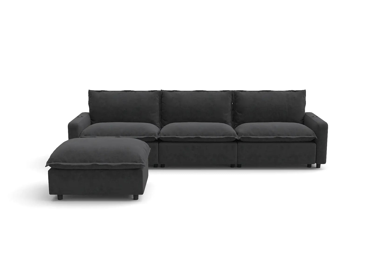 Modular Cero Reclining Sectionals | 4-Piece Grey Linen Large Space L-Shaped Sectionals 3-Seater with 1-Ottoman
