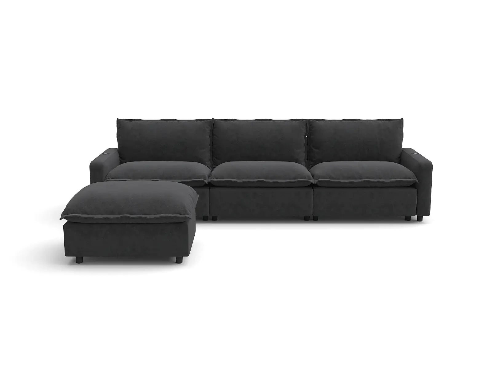 Modular Cero Reclining Sectionals | 4-Piece Grey Linen Large Space L-Shaped Sectionals 3-Seater with 1-Ottoman