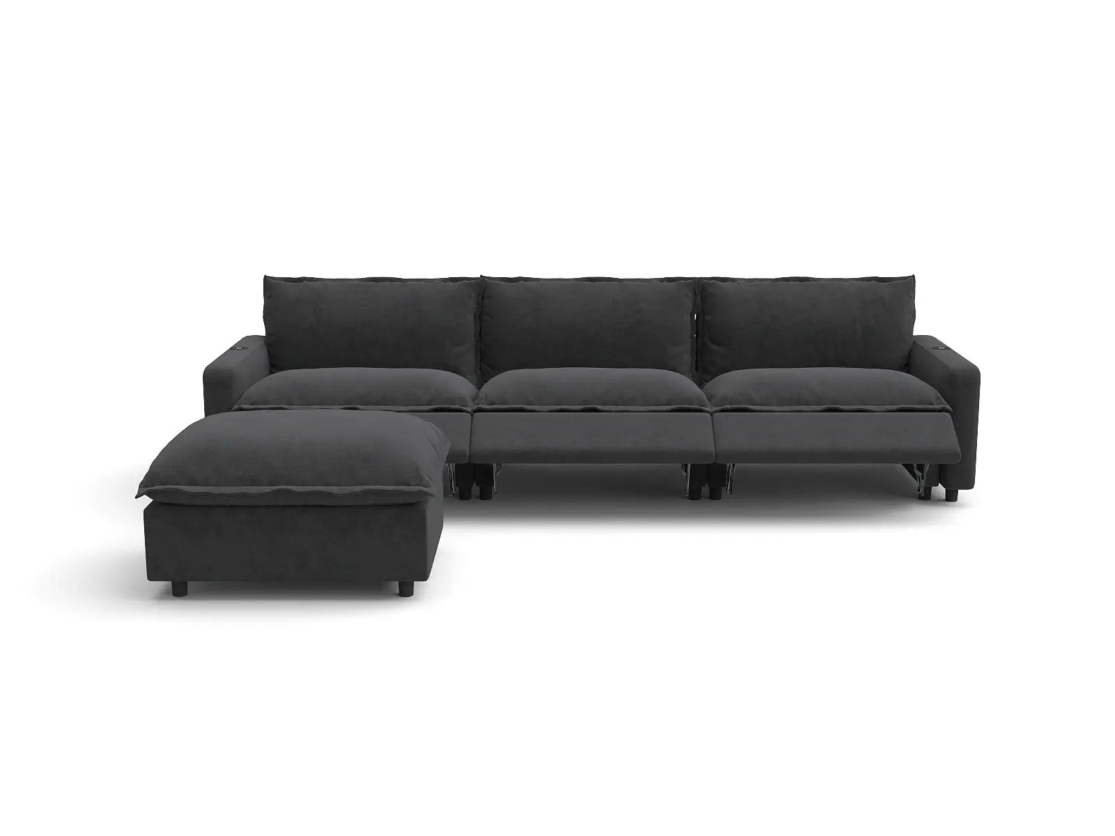 Modular Cero Reclining Sectionals | 4-Piece Grey Linen Large Space L-Shaped Sectionals 3-Seater with 1-Ottoman
