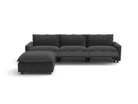Modular Cero Reclining Sectionals | 4-Piece Grey Linen Large Space L-Shaped Sectionals 3-Seater with 1-Ottoman