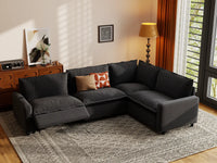 Modular Cero Reclining L Shaped Sectional | 4-Piece Grey Linen Large Space L-Shaped Sectionals 4-Seater