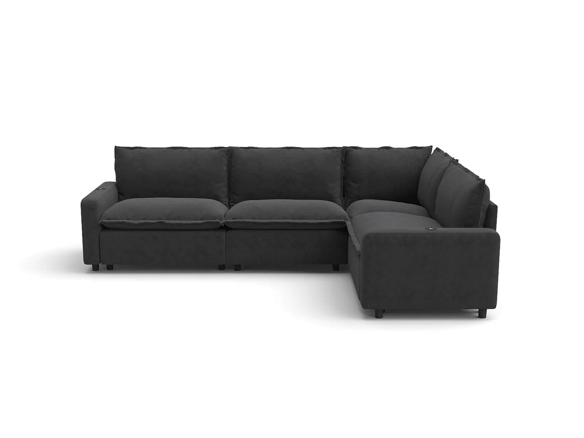 Modular Cero Reclining Sectionals | 4-Piece Grey Linen Large Space L-Shaped Sectionals 4-Seater