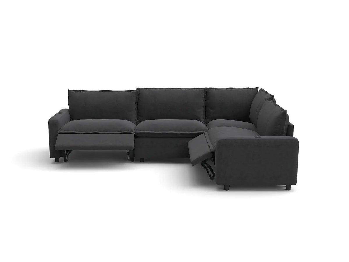 Modular Cero Reclining Sectionals | 4-Piece Grey Linen Large Space L-Shaped Sectionals 4-Seater