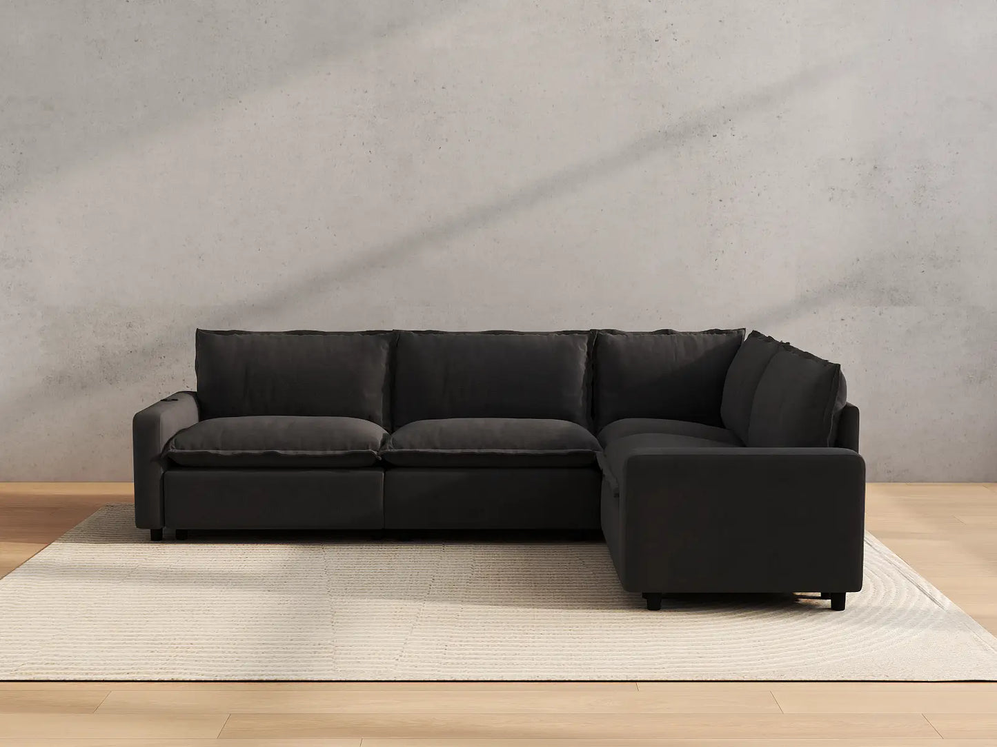 Modular Cero Reclining L Shaped Sectional | 4-Piece Grey Linen Large Space L-Shaped Sectionals 4-Seater
