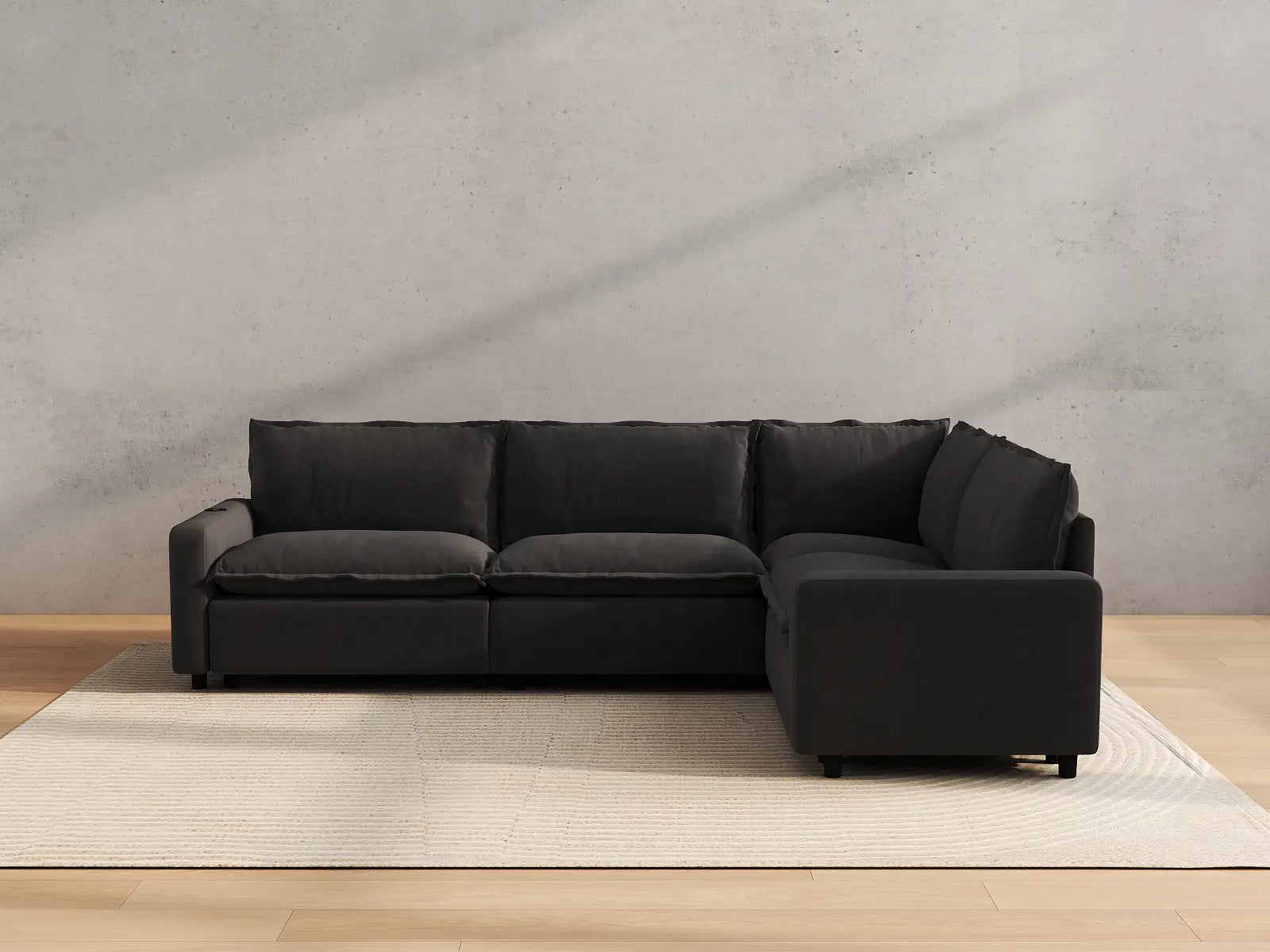 Modular Cero Reclining L Shaped Sectional | 4-Piece Grey Linen Large Space L-Shaped Sectionals 4-Seater