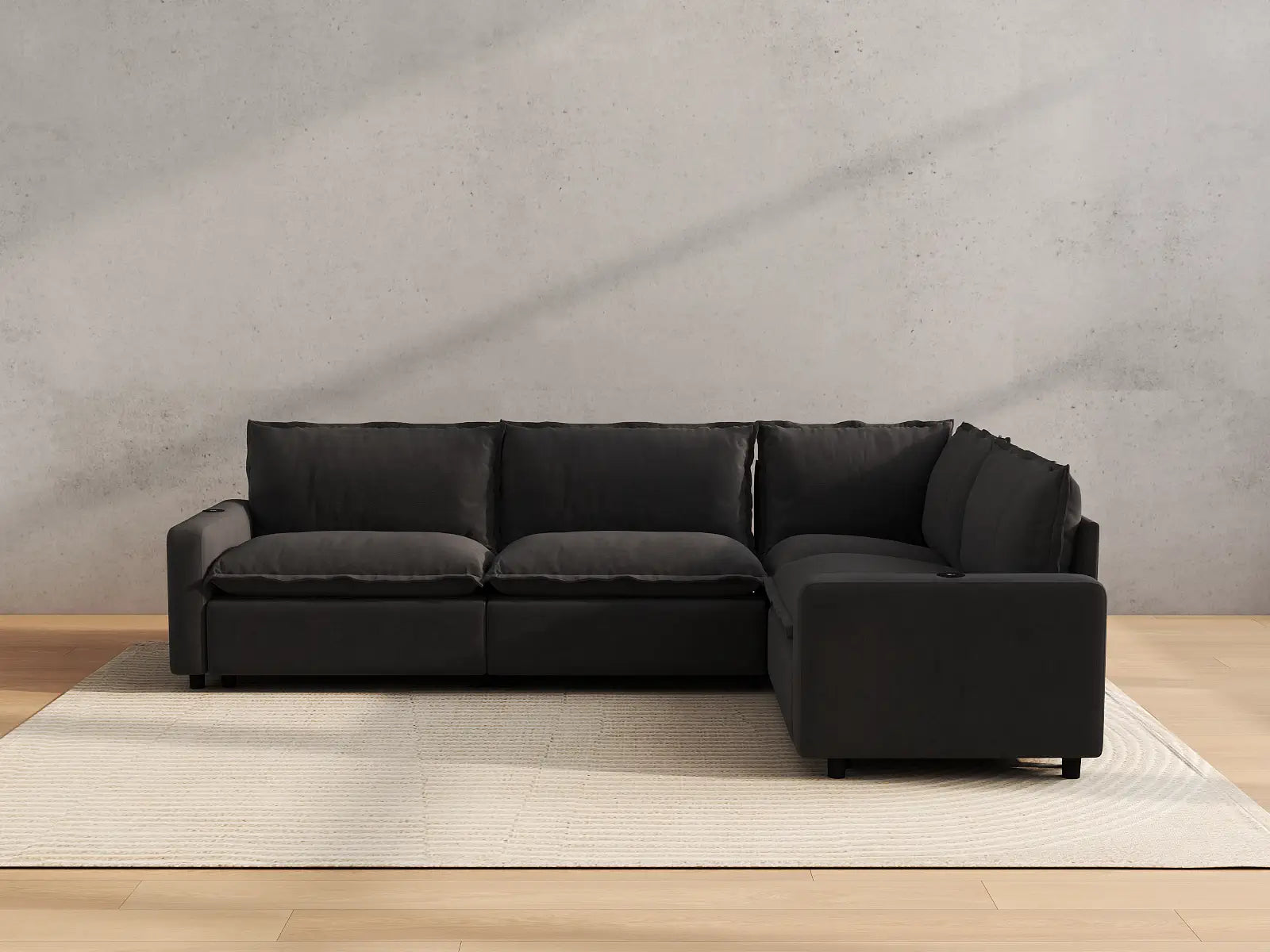 Modular Cero Reclining Sectionals | 4-Piece Grey Linen Large Space L-Shaped Sectionals 4-Seater