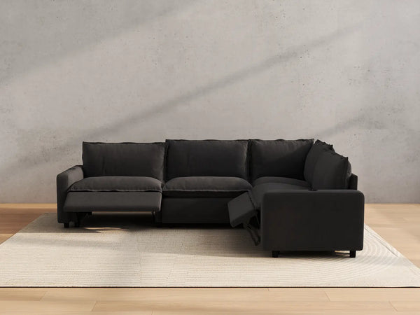Modular Cero Power Reclining Sectional | 4-Piece Grey Linen Large Space L-Shaped Sectionals 4-Seater