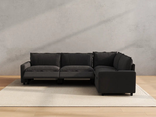 Modular Cero Reclining Sectionals | 4-Piece Grey Linen Large Space L-Shaped Sectionals 4-Seater