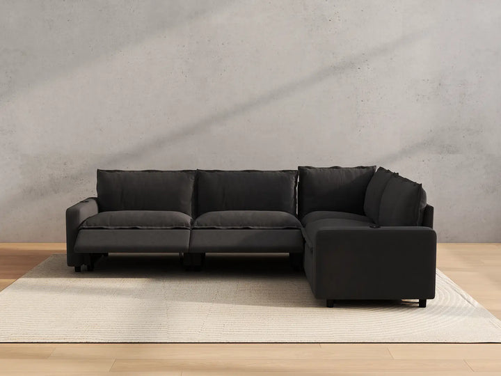 Modular Cero Sectional Recliner Sofa | 4-Piece Grey Linen Large Space L-Shaped Sectionals 4-Seater