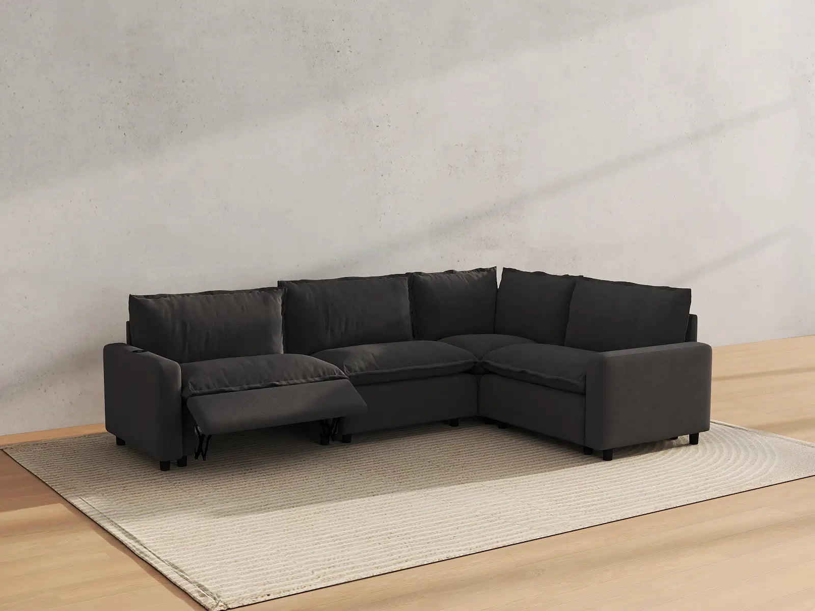 Modular Cero Reclining L Shaped Sectional | 4-Piece Grey Linen Large Space L-Shaped Sectionals 4-Seater