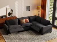 Modular Cero Reclining Sectionals | 4-Piece Grey Linen Large Space L-Shaped Sectionals 4-Seater