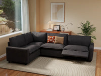 Modular Cero Reclining L Shaped Sectional | 4-Piece Grey Linen Large Space L-Shaped Sectionals 4-Seater