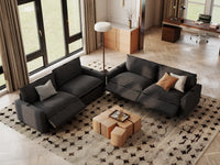 Modular Cero Reclining Sectionals | 4-Piece Grey Linen Large Space V-Shaped Sectionals 4-Seater