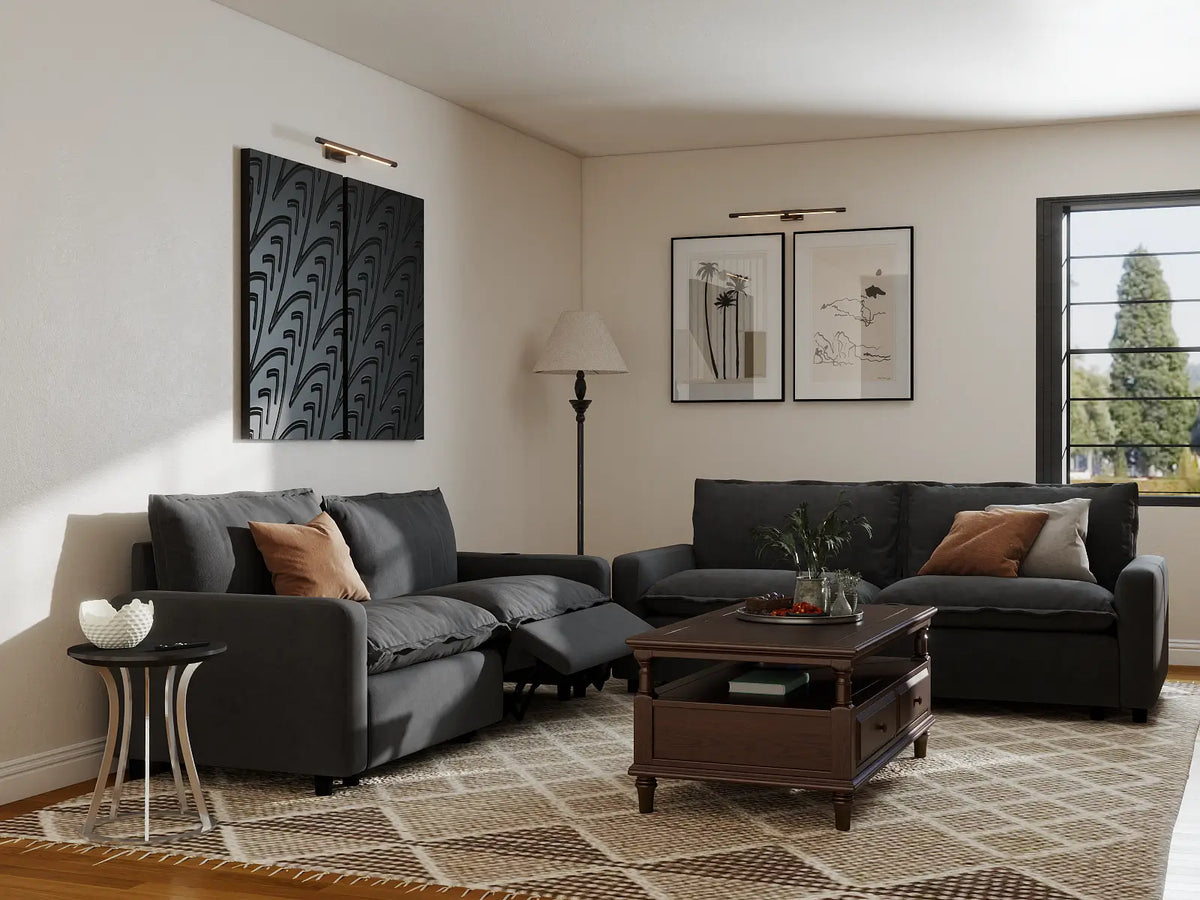 Modular Cero Reclining Sectionals | 4-Piece Grey Linen Large Space V-Shaped Sectionals 4-Seater