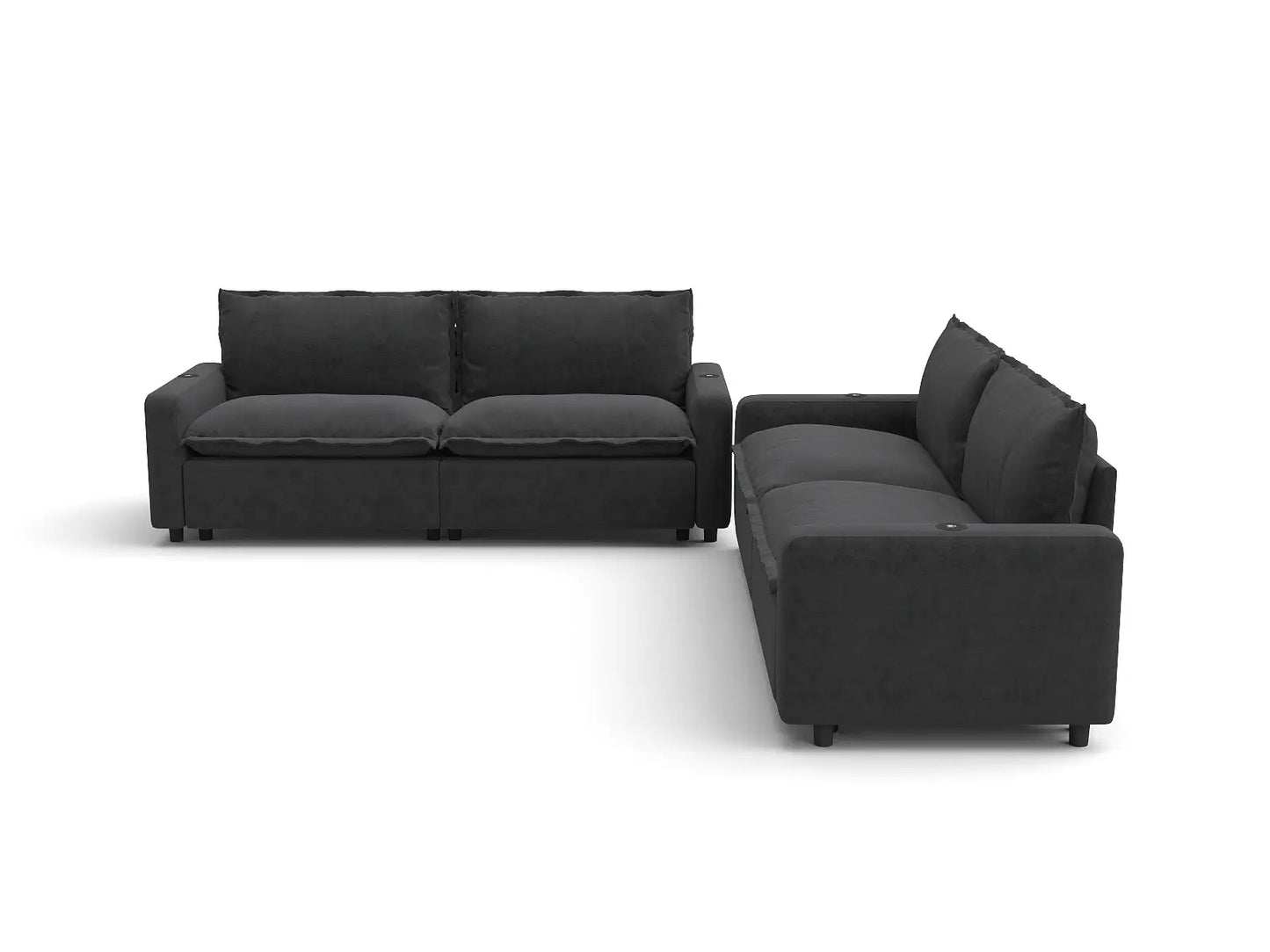 Modular Cero Reclining Sectionals | 4-Piece Grey Linen Large Space V-Shaped Sectionals 4-Seater