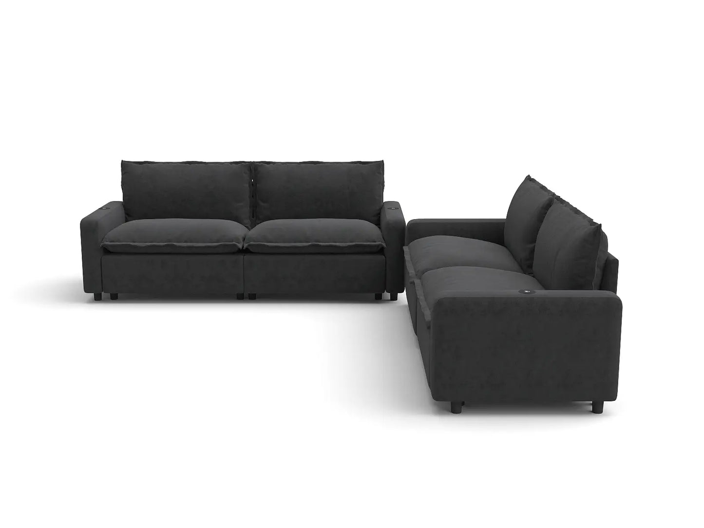 Modular Cero Reclining Sectionals | 4-Piece Grey Linen Large Space V-Shaped Sectionals 4-Seater