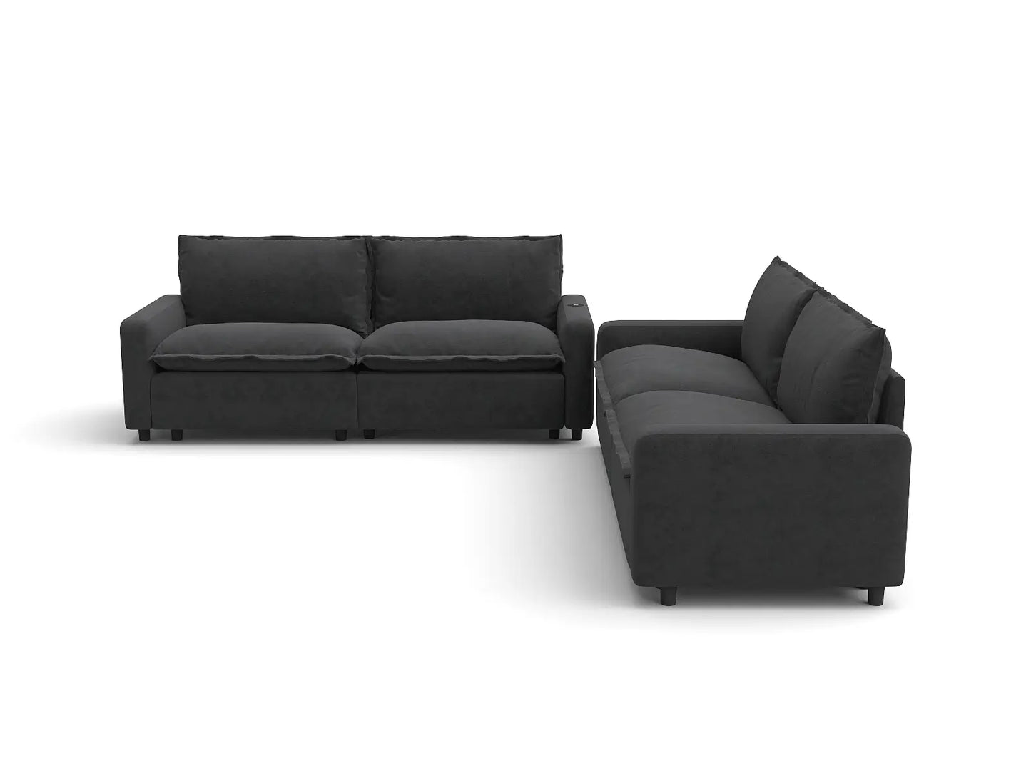 Modular Cero Reclining Sectionals | 4-Piece Grey Linen Large Space V-Shaped Sectionals 4-Seater