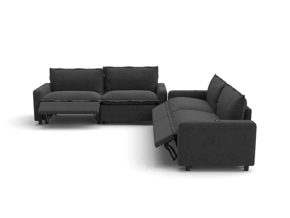 Modular Cero Reclining Sectionals | 4-Piece Grey Linen Large Space V-Shaped Sectionals 4-Seater