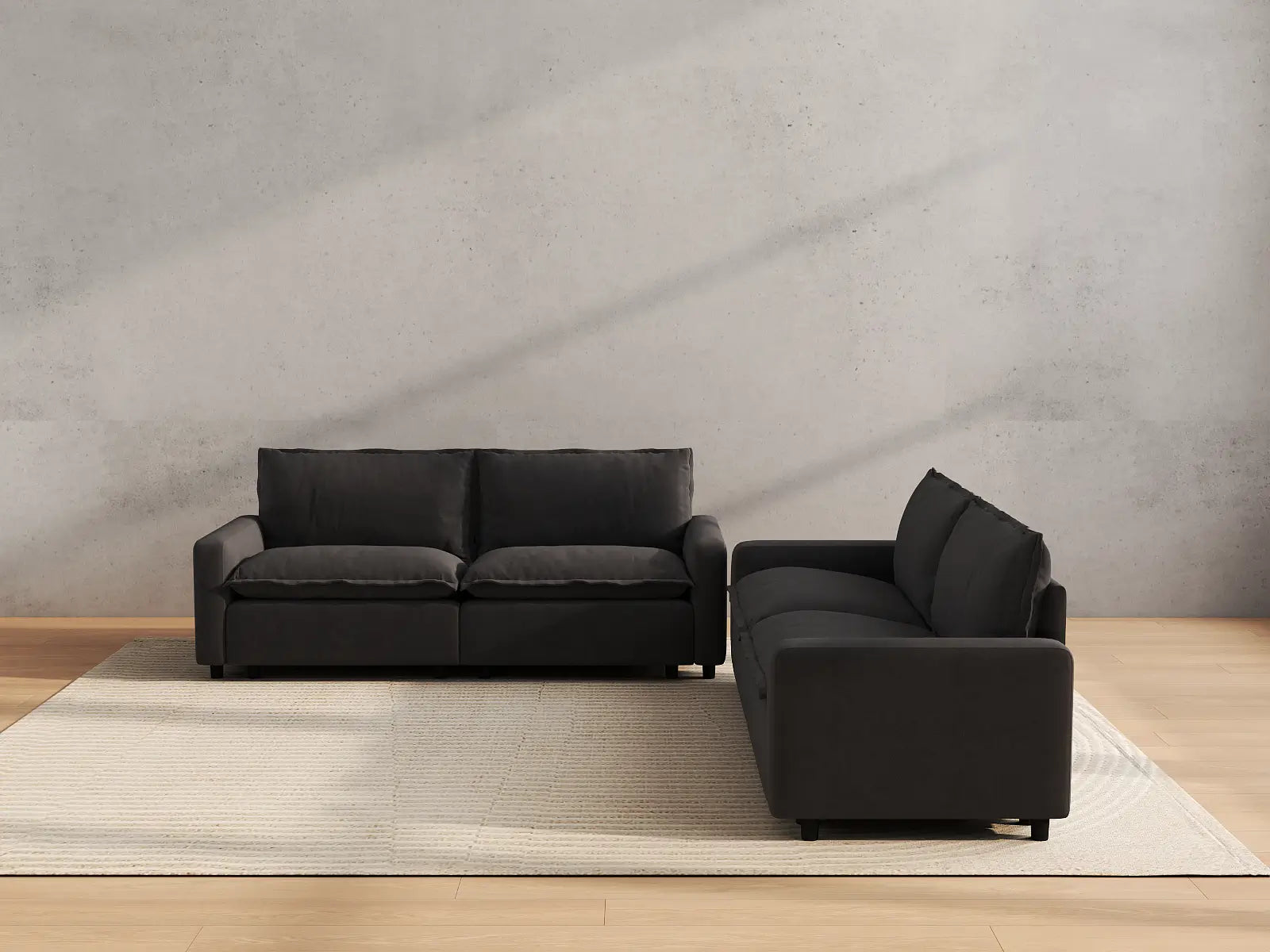 Modular Cero Modular Sectional Couch | 4-Piece Grey Linen Large Space V-Shaped Sectionals 4-Seater