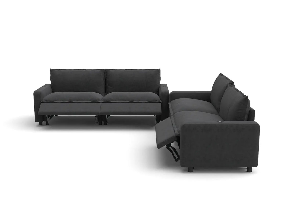 Modular Cero Reclining Sectionals | 4-Piece Grey Linen Large Space V-Shaped Sectionals 4-Seater