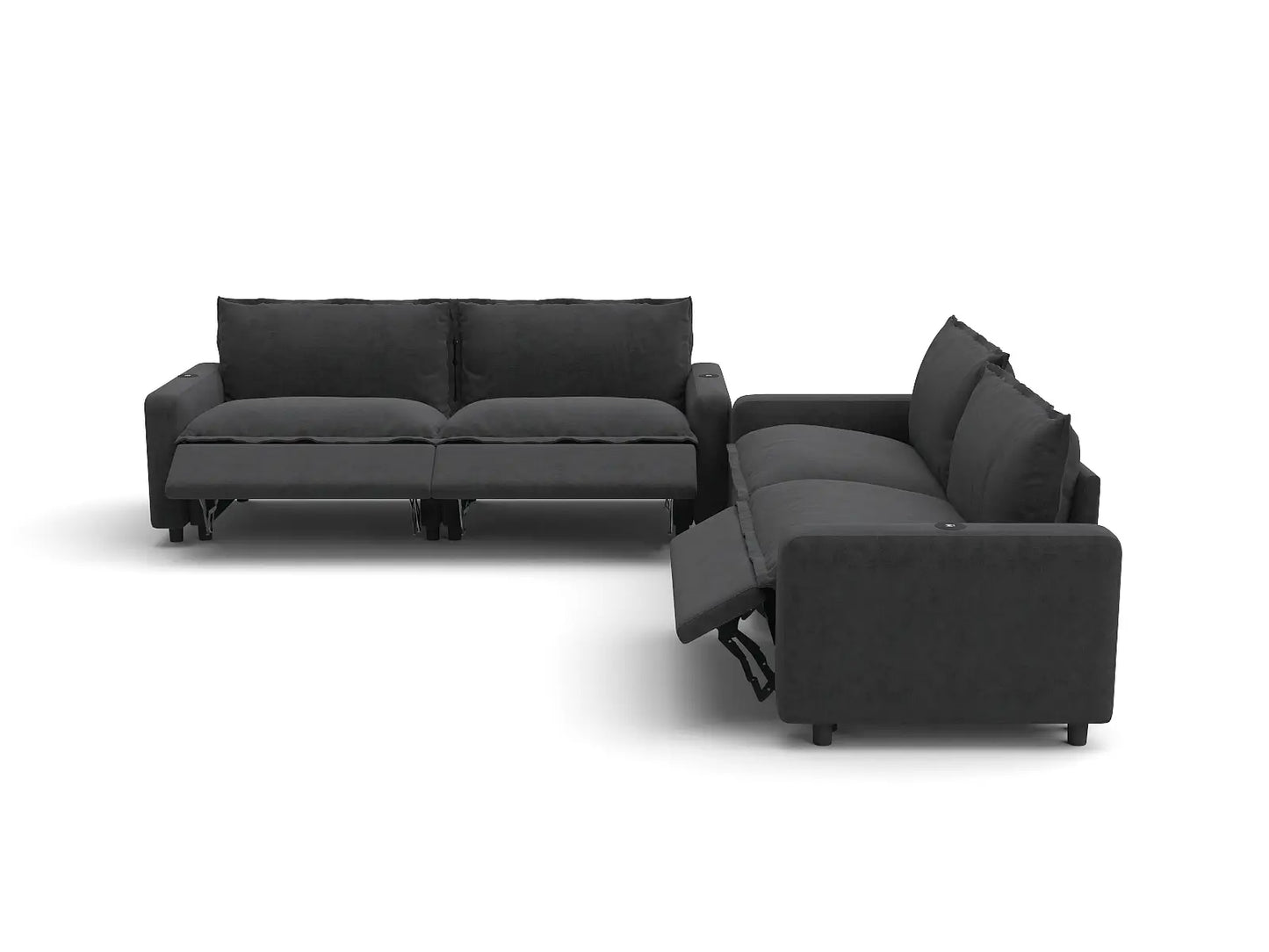 Modular Cero Reclining Sectionals | 4-Piece Grey Linen Large Space V-Shaped Sectionals 4-Seater