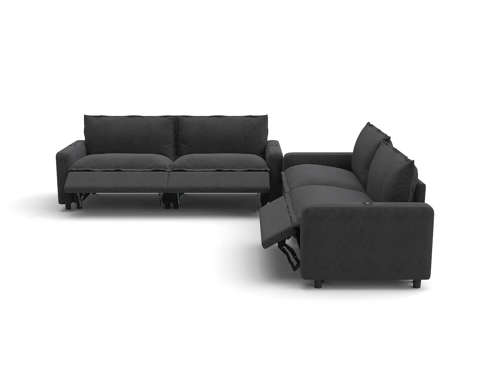 Modular Cero Sectional Recliner | 4-Piece Grey Linen Large Space V-Shaped Sectionals 4-Seater