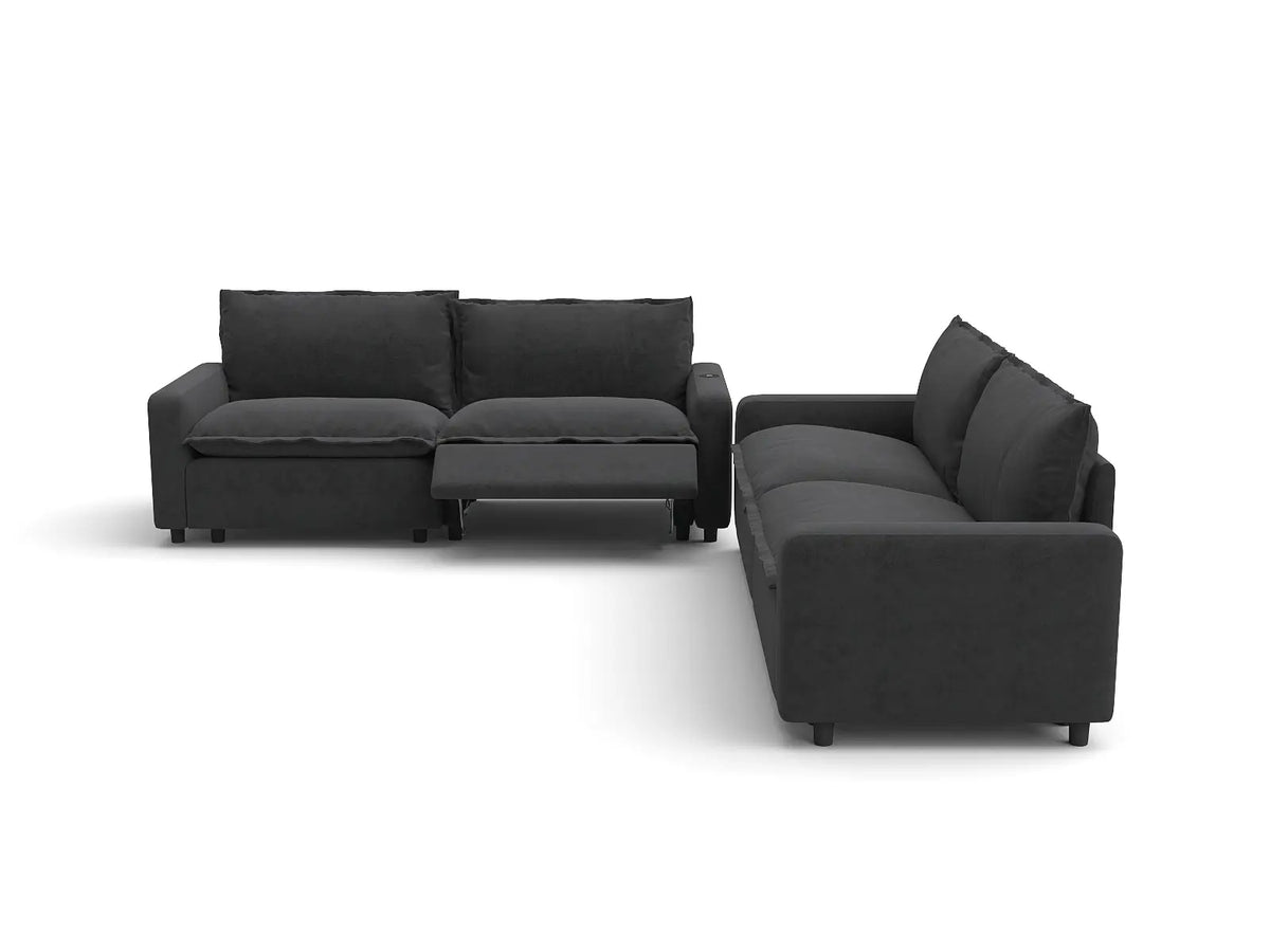 Modular Cero Reclining Sectionals | 4-Piece Grey Linen Large Space V-Shaped Sectionals 4-Seater