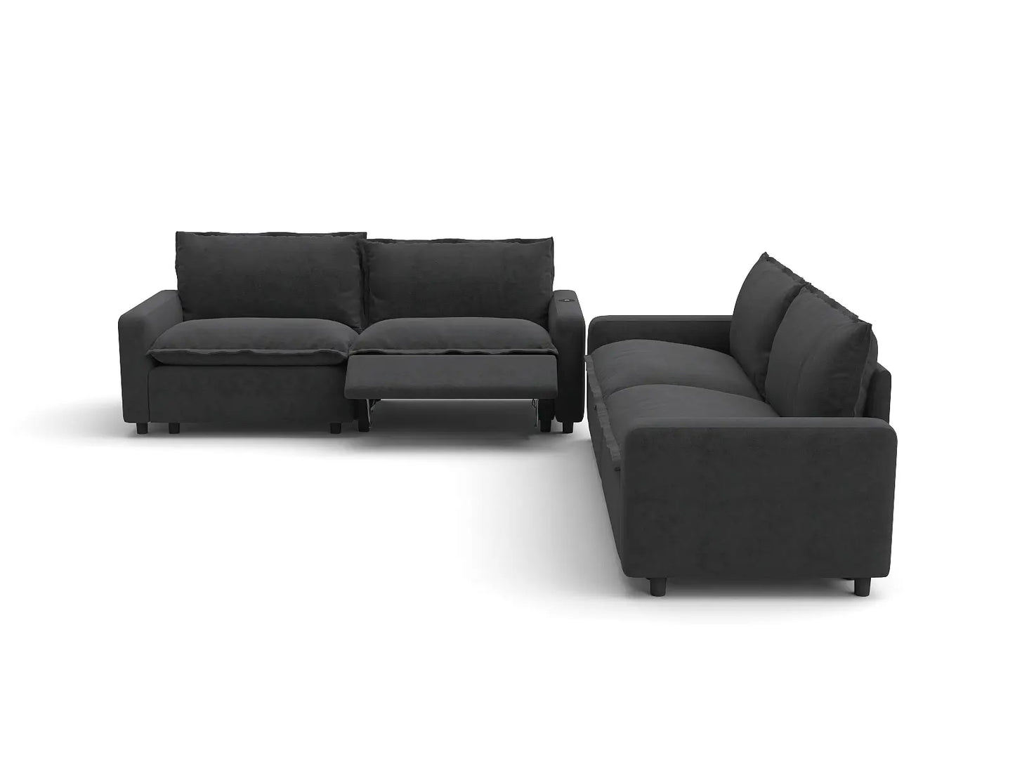 Modular Cero Reclining Sectionals | 4-Piece Grey Linen Large Space V-Shaped Sectionals 4-Seater