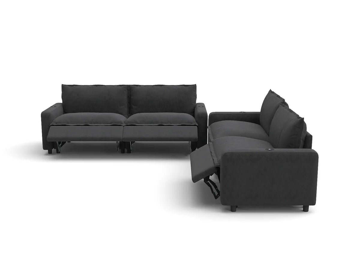 Modular Cero Reclining Sectionals | 4-Piece Grey Linen Large Space V-Shaped Sectionals 4-Seater