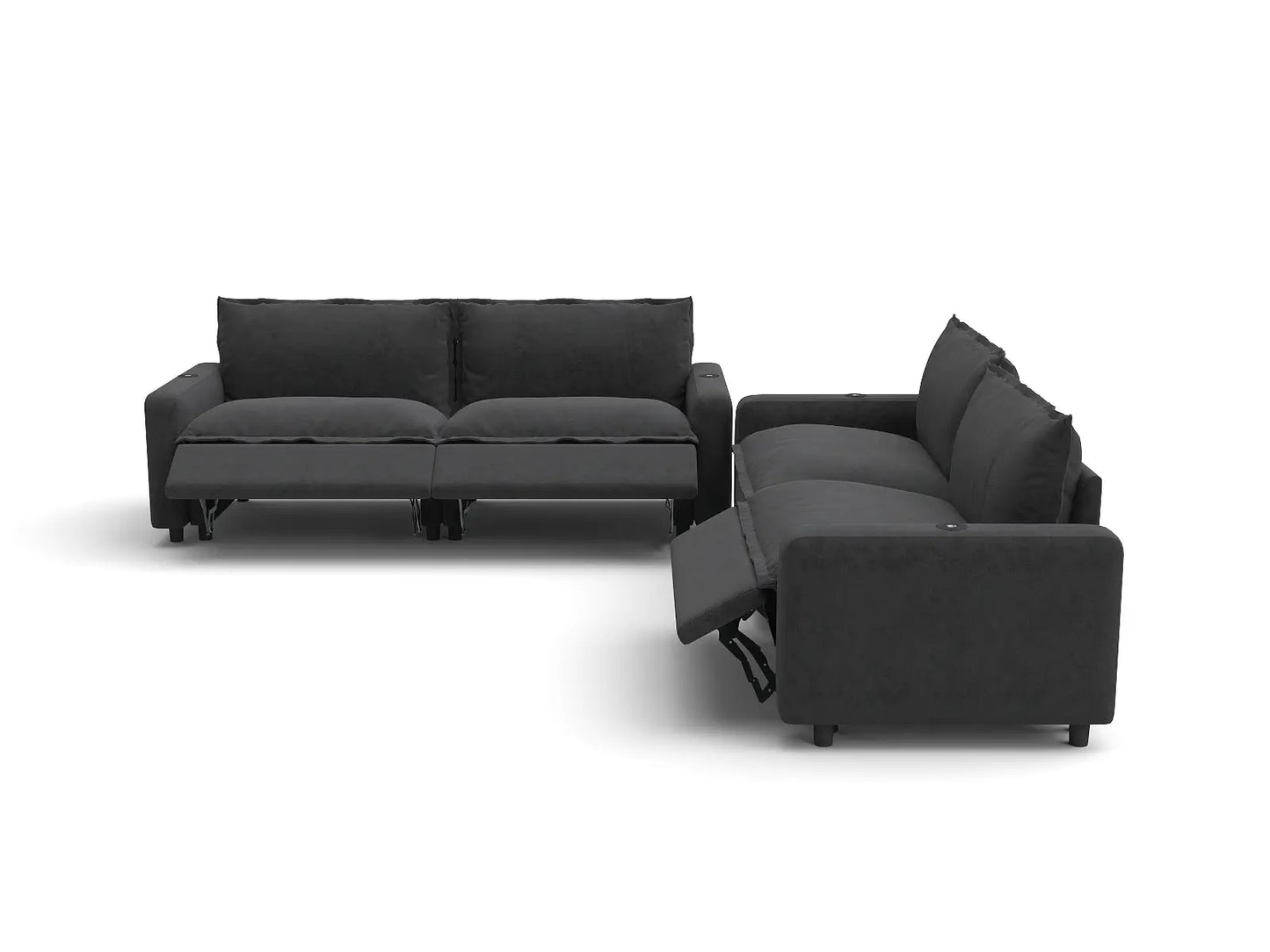 Modular Cero Reclining Sectionals | 4-Piece Grey Linen Large Space V-Shaped Sectionals 4-Seater