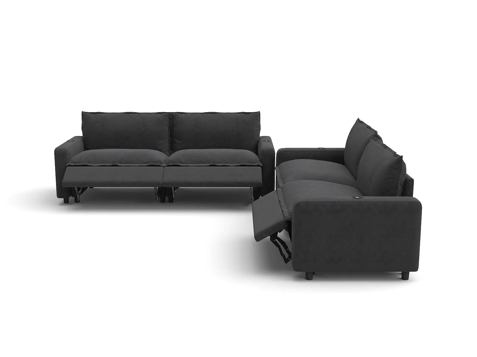 Modular Cero Couch Recliner Sectional | 4-Piece Grey Linen Large Space V-Shaped Sectionals 4-Seater