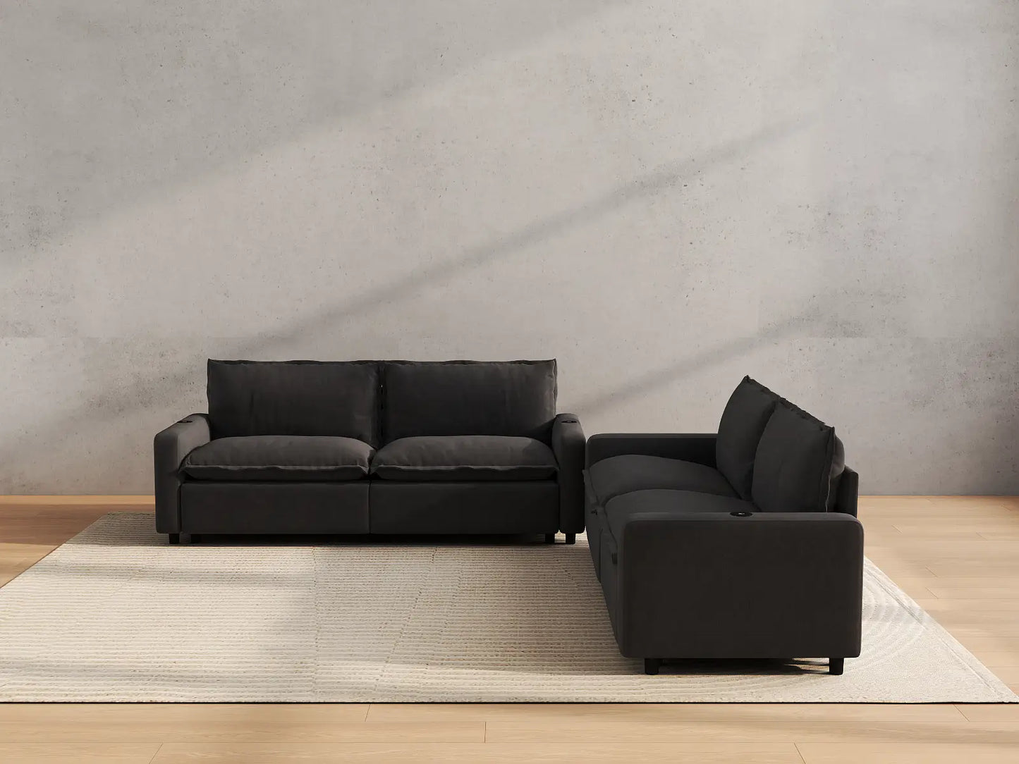 Modular Cero Reclining Sectionals | 4-Piece Grey Linen Large Space V-Shaped Sectionals 4-Seater