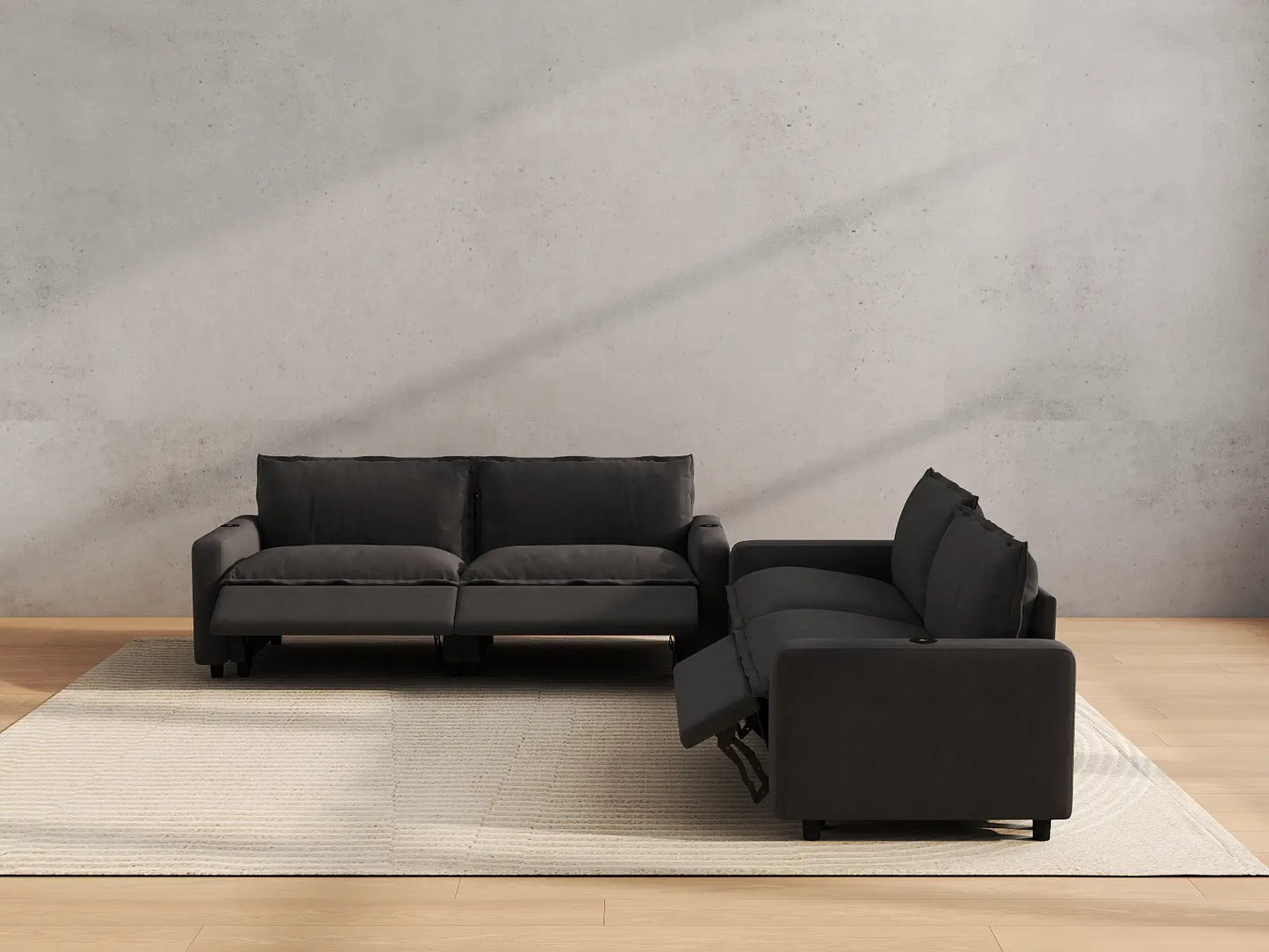 Modular Cero Reclining Sectionals | 4-Piece Grey Linen Large Space V-Shaped Sectionals 4-Seater