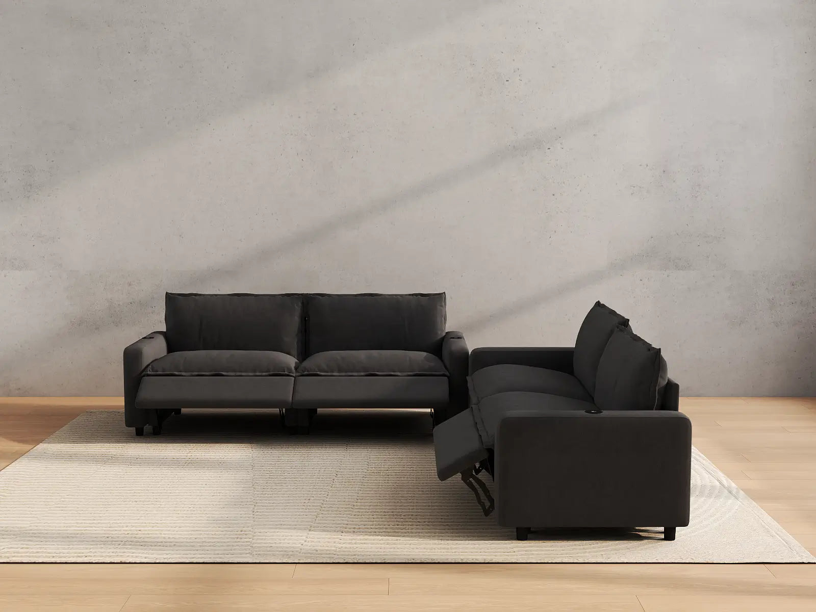 Modular Cero Sectional Recliner | 4-Piece Grey Linen Large Space V-Shaped Sectionals 4-Seater