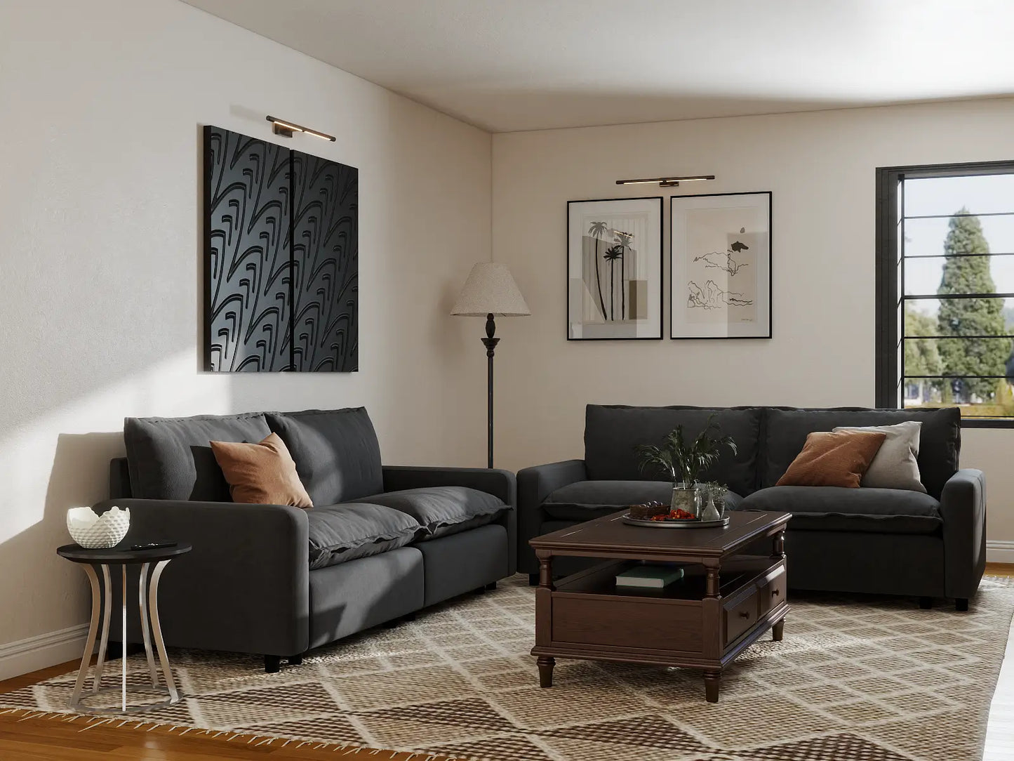 Modular Cero Modular Sectional Couch | 4-Piece Grey Linen Large Space V-Shaped Sectionals 4-Seater
